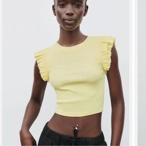 Yellow Zara ruffle top